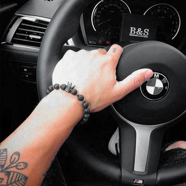 Man Bracelet - Men’s Beaded Bracelets - Black Crown & Lava Stones Bracelet - Men’s Bracelet Bracelet Brother & Sisters
